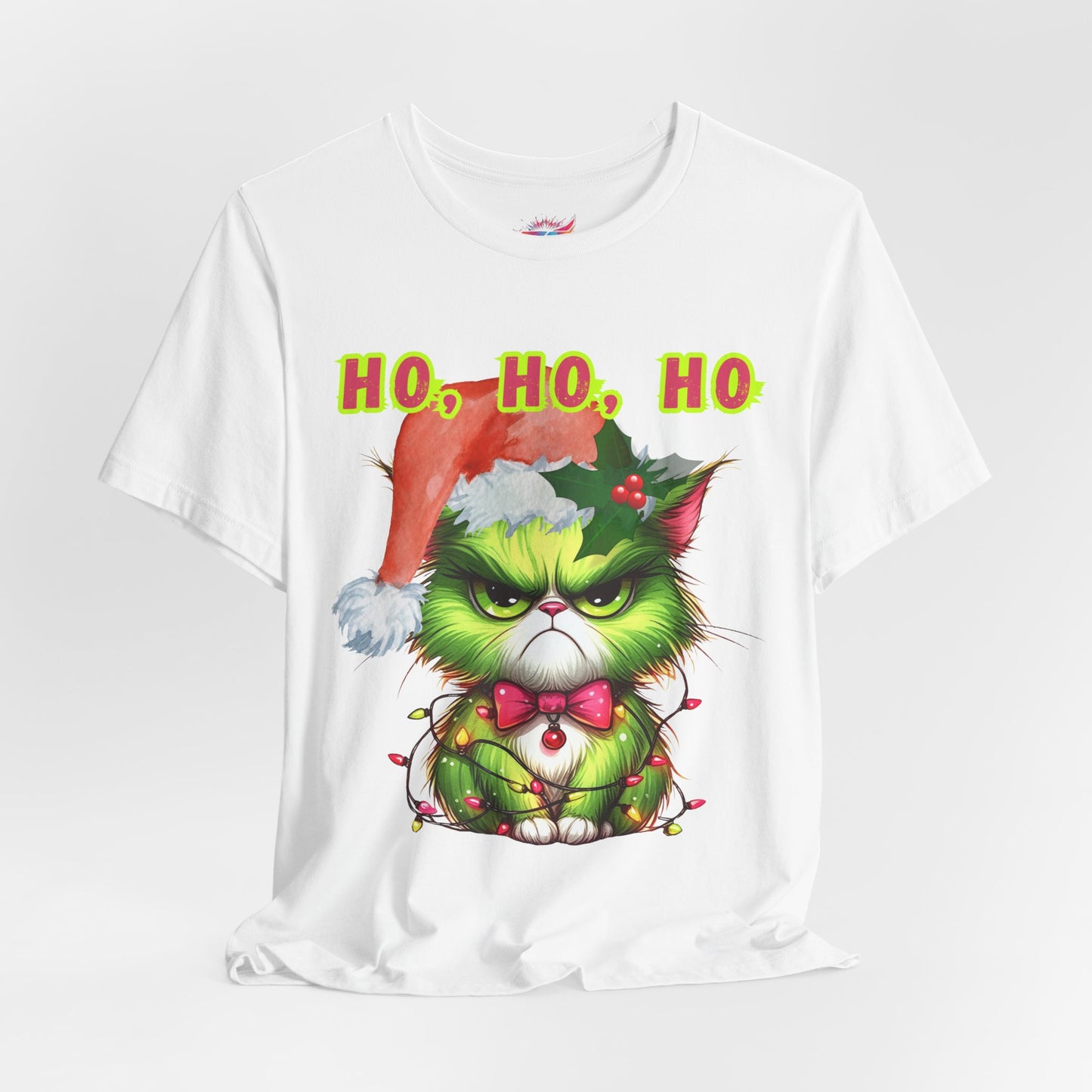Angry Christmas Cat “Ho Ho Ho” T-Shirt – Bella+Canvas 3001