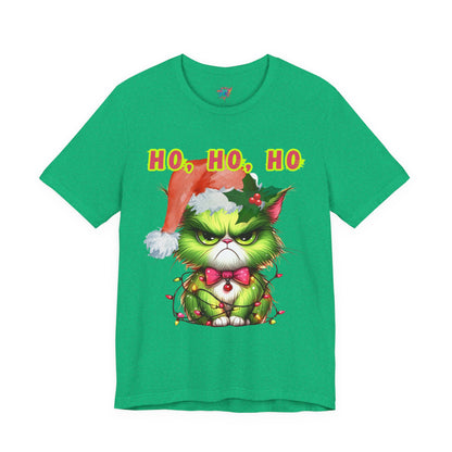 Angry Christmas Cat “Ho Ho Ho” T-Shirt – Bella+Canvas 3001