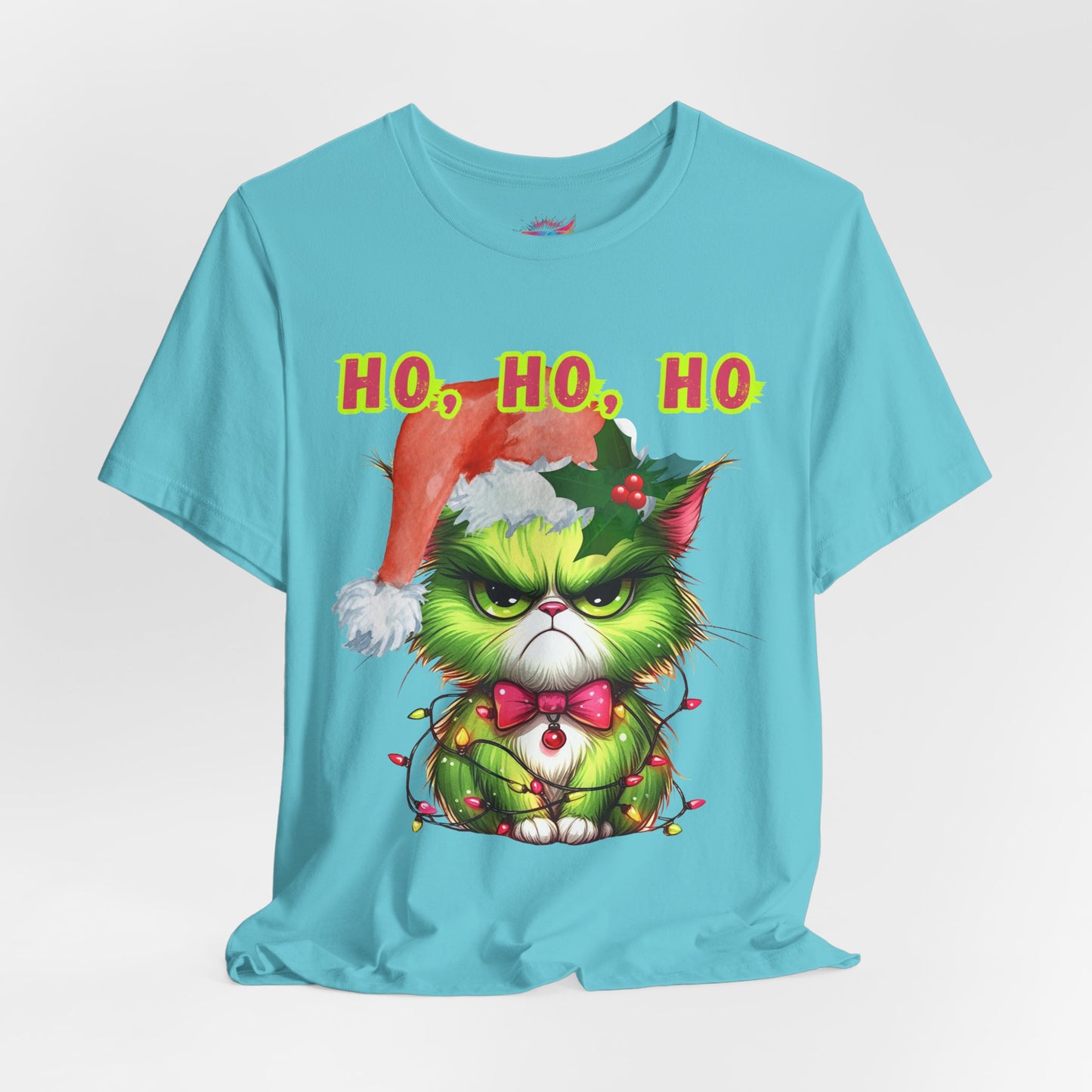 Angry Christmas Cat “Ho Ho Ho” T-Shirt – Bella+Canvas 3001