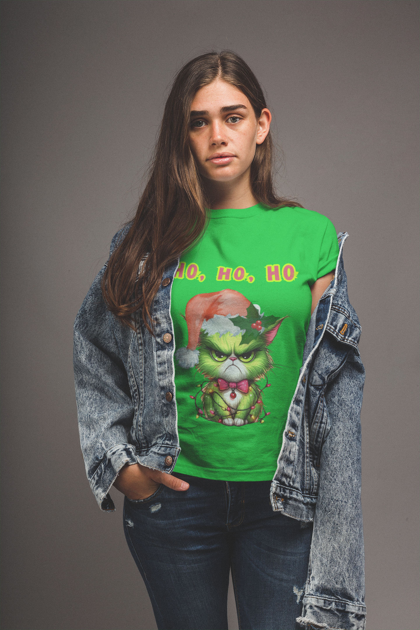 Angry Christmas Cat “Ho Ho Ho” T-Shirt – Bella+Canvas 3001