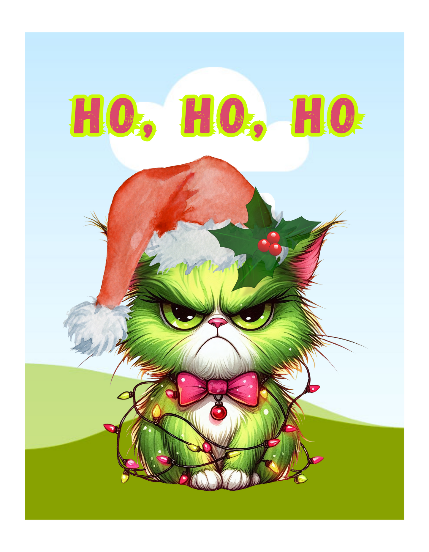 Angry Christmas Cat “Ho Ho Ho” T-Shirt – Bella+Canvas 3001