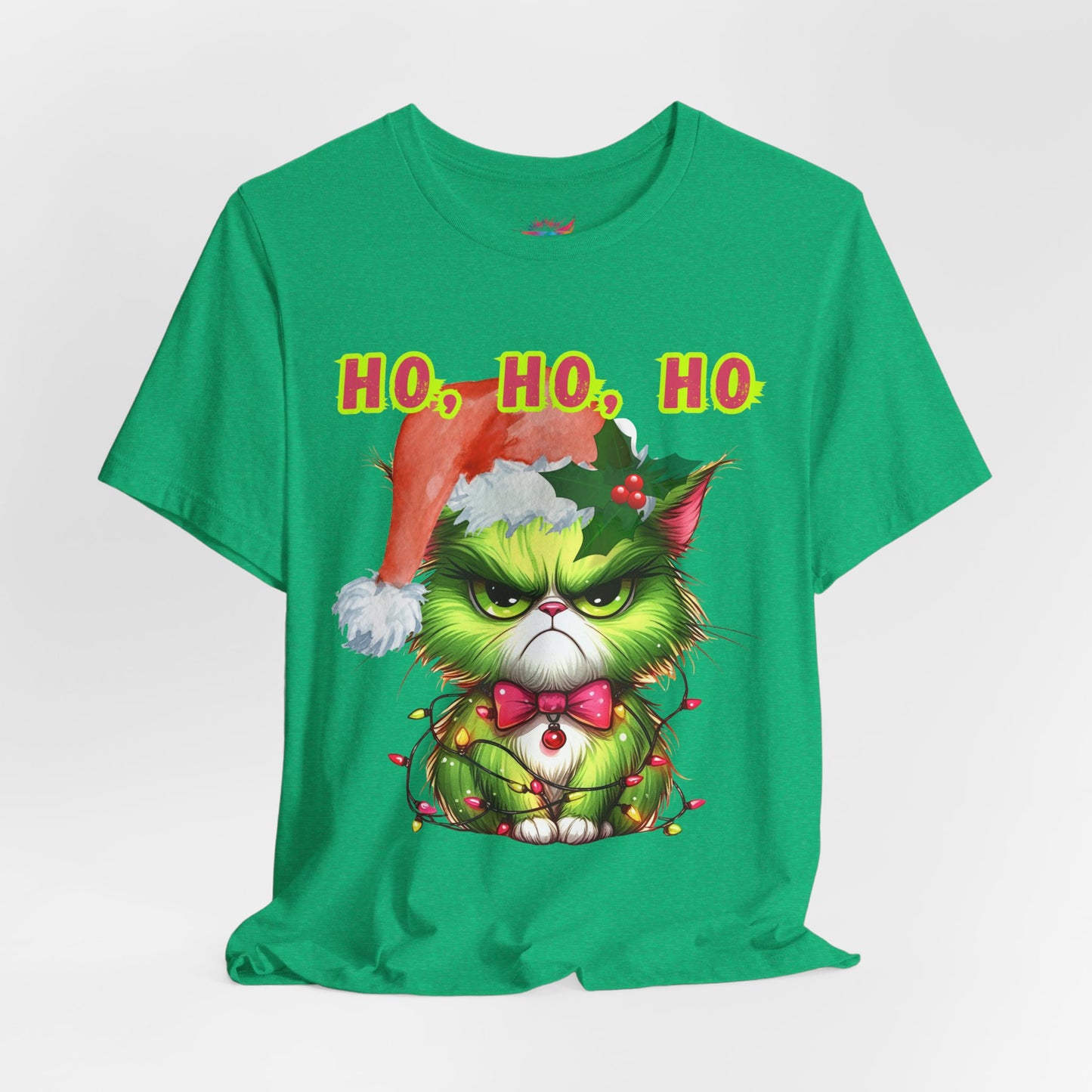 Angry Christmas Cat “Ho Ho Ho” T-Shirt – Bella+Canvas 3001