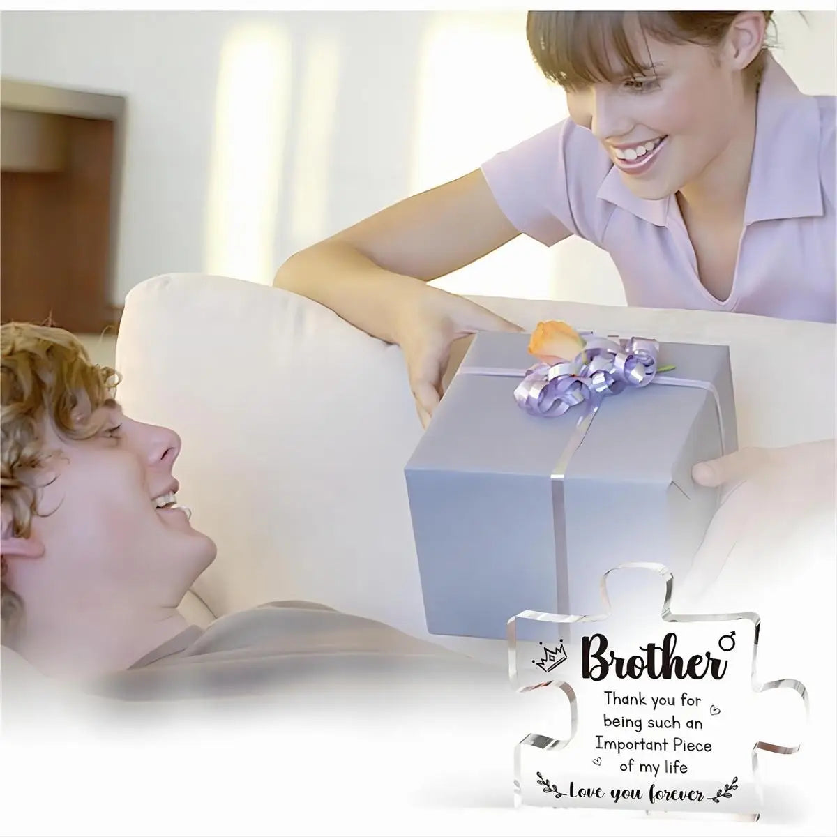 Sublimation Blank Acrylic Puzzle Piece Plaque | Freestanding Photo Block for DIY Family, Brother & Sister Gifts