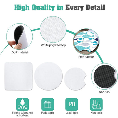 50-Pack Sublimation Blank Coasters | Square & Round Rubber Mats for Heat Press Printing | Bulk DIY Craft Supplies