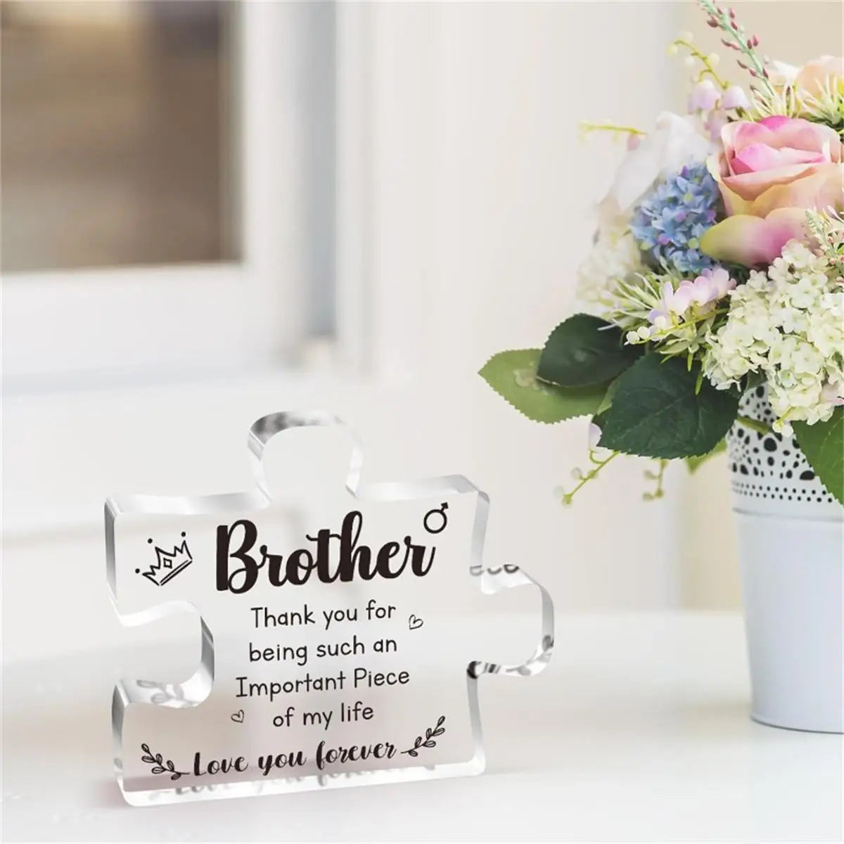 Sublimation Blank Acrylic Puzzle Piece Plaque | Freestanding Photo Block for DIY Family, Brother & Sister Gifts