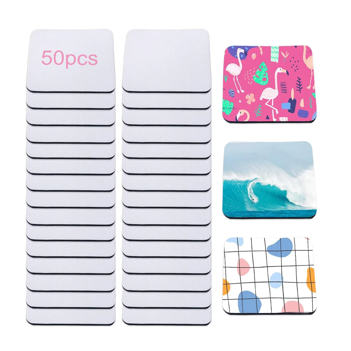 50-Pack Sublimation Blank Coasters | Square & Round Rubber Mats for Heat Press Printing | Bulk DIY Craft Supplies