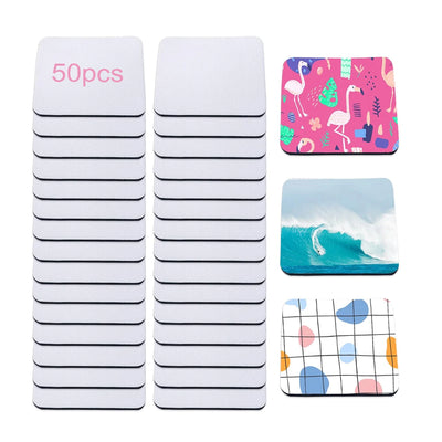 50-Pack Sublimation Blank Coasters | Square & Round Rubber Mats for Heat Press Printing | Bulk DIY Craft Supplies